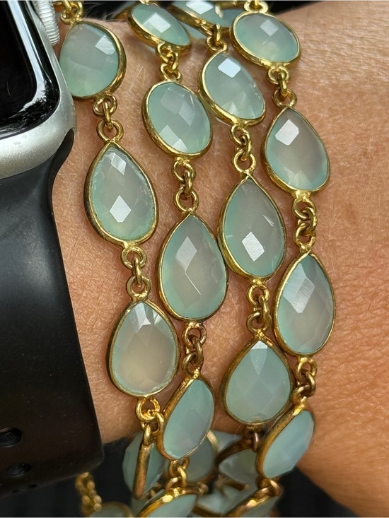 Jewelry - Gold in color  Teardrop Chalcedony Bracelet - Pale Aqua
